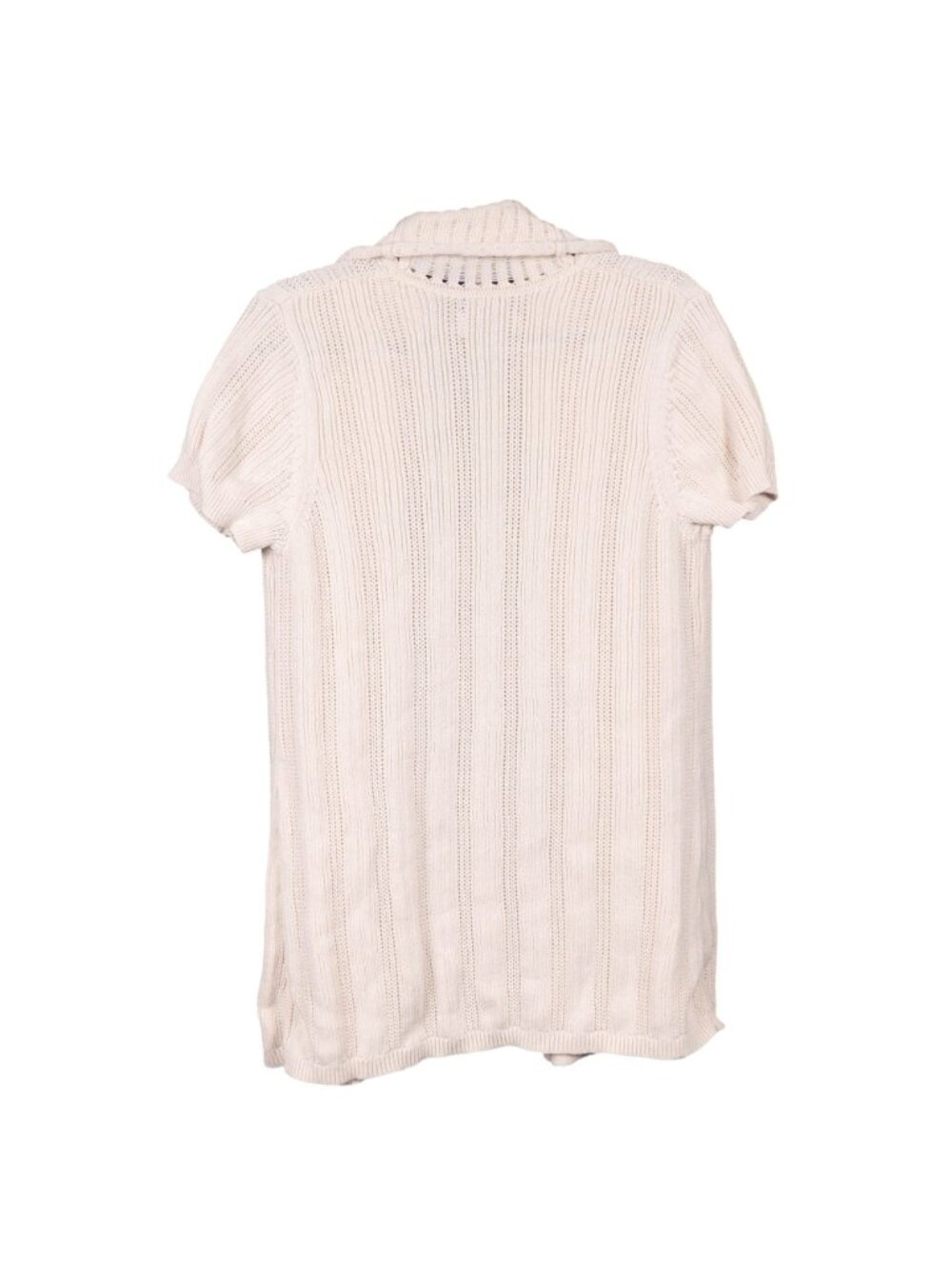 Cardigan Sweater L Women Cream Cottagecore Short Sleeve Knit Ivory White Cotton - Picture 5 of 6